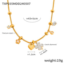 316L Stainless Steel 18K Gold PVD Four Leaf Clover & Heart Pendant Bracelet & Necklace Set - Four Leaf Clover Pendant, Heart Pendant, Gold Bracelet, Gold Necklace, Minimalist Jewelry, Elegant Set Wholesale Stainless Steel Jewelry - Sensitive Skin Friendly - Detail 8