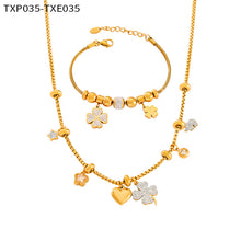 316L Stainless Steel 18K Gold PVD Four Leaf Clover & Heart Pendant Bracelet & Necklace Set - Four Leaf Clover Pendant, Heart Pendant, Gold Bracelet, Gold Necklace, Minimalist Jewelry, Elegant Set Wholesale Stainless Steel Jewelry - Sensitive Skin Friendly - Detail 9