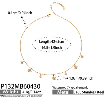 316L Stainless Steel 18K Gold PVD Four-Leaf Clover Pavé Necklace - Four-Leaf Clover Pavé Gold Necklace Wholesale Stainless Steel Jewelry - Sensitive Skin Friendly - Detail 10