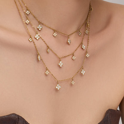 316L Stainless Steel 18K Gold PVD Four-Leaf Clover Pavé Necklace - Four-Leaf Clover Pavé Gold Necklace Wholesale Stainless Steel Jewelry - Sensitive Skin Friendly - Detail 12