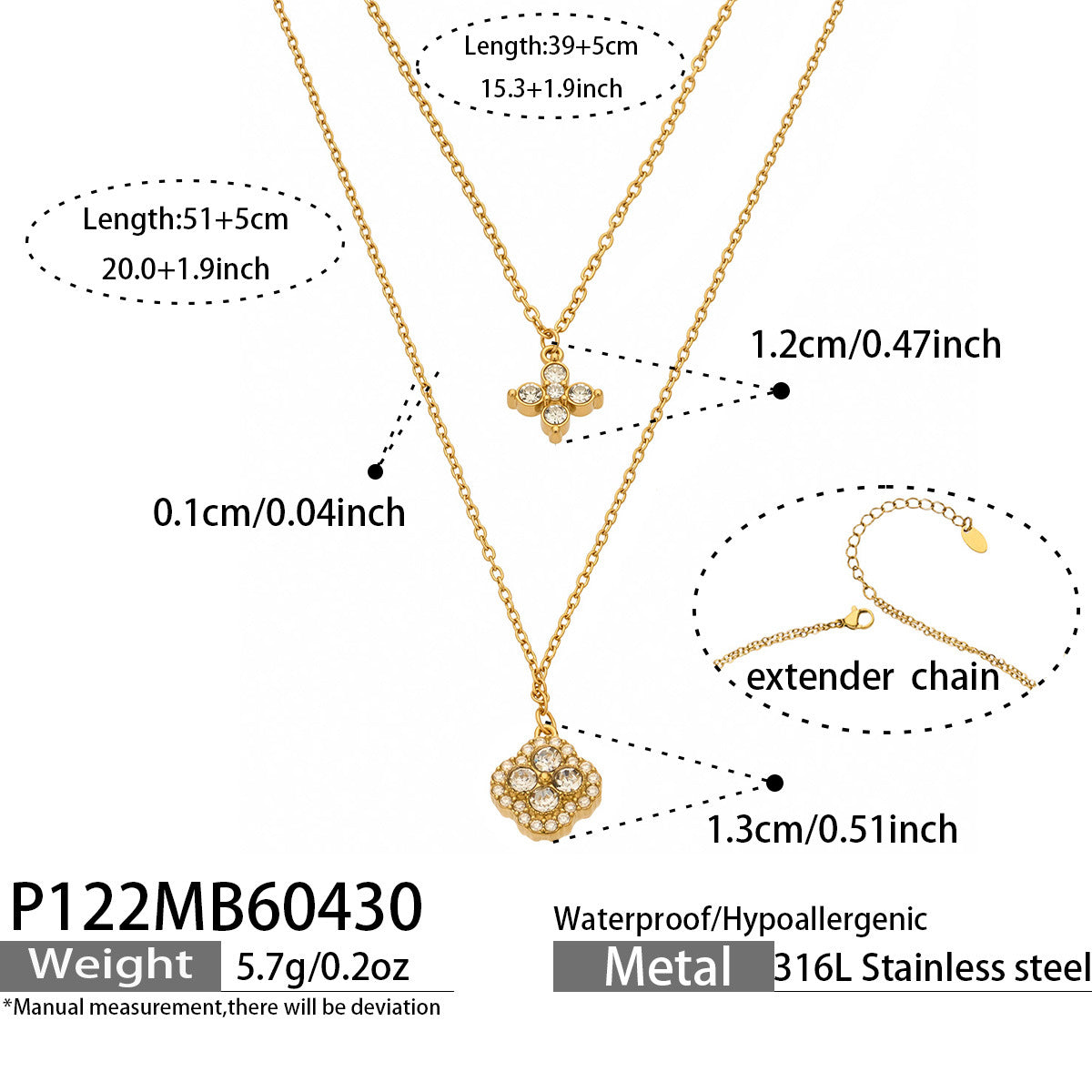 316L Stainless Steel 18K Gold PVD Four-Leaf Clover Pavé Necklace - Four-Leaf Clover Pavé Gold Necklace Wholesale Stainless Steel Jewelry - Sensitive Skin Friendly - Detail 13