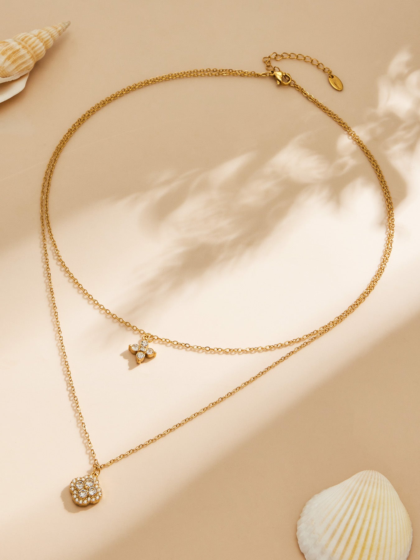 316L Stainless Steel 18K Gold PVD Four-Leaf Clover Pavé Necklace - Four-Leaf Clover Pavé Gold Necklace Wholesale Stainless Steel Jewelry - Sensitive Skin Friendly - Detail 7