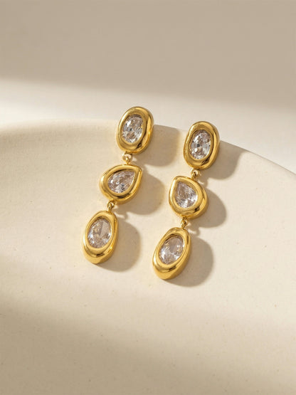 316L Stainless Steel 18K Gold PVD French 5A Zirconia Elegant Long Drop Earrings - French Design, Long Drop, 5A Zirconia, Elegant, Gold Plated Wholesale Stainless Steel Jewelry - Sensitive Skin Friendly - Detail 10