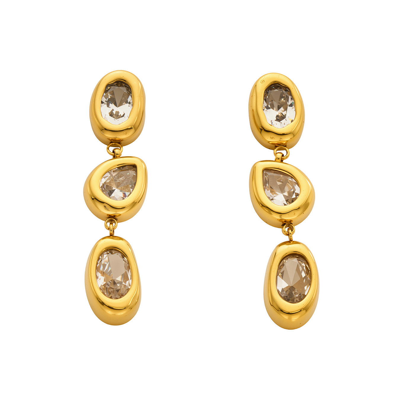316L Stainless Steel 18K Gold PVD French 5A Zirconia Elegant Long Drop Earrings - French Design, Long Drop, 5A Zirconia, Elegant, Gold Plated Wholesale Stainless Steel Jewelry - Sensitive Skin Friendly - Detail 6