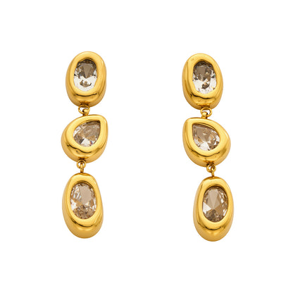 316L Stainless Steel 18K Gold PVD French 5A Zirconia Elegant Long Drop Earrings - French Design, Long Drop, 5A Zirconia, Elegant, Gold Plated Wholesale Stainless Steel Jewelry - Sensitive Skin Friendly - Detail 6