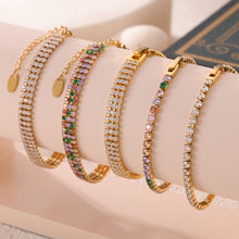 316L Stainless Steel 18K Gold PVD French Minimalist Full-Pavé Colorful Zircon Bracelet - French Minimalist, Full-Pavé Zircon, Colorful Zircon, White Zircon, Gold Plated, Steel Finish, Elegant Bracelet Wholesale Stainless Steel Jewelry - Sensitive Skin Friendly - Detail 1