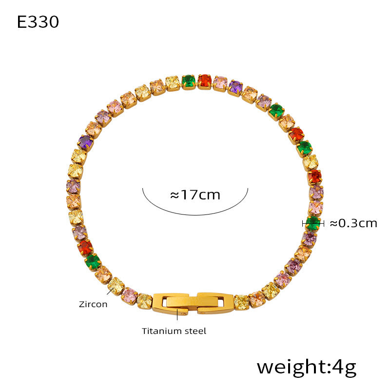 316L Stainless Steel 18K Gold PVD French Minimalist Full-Pavé Colorful Zircon Bracelet - French Minimalist, Full-Pavé Zircon, Colorful Zircon, White Zircon, Gold Plated, Steel Finish, Elegant Bracelet Wholesale Stainless Steel Jewelry - Sensitive Skin Friendly - Detail 7