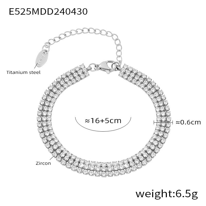 316L Stainless Steel 18K Gold PVD French Minimalist Full-Pavé Colorful Zircon Bracelet - French Minimalist, Full-Pavé Zircon, Colorful Zircon, White Zircon, Gold Plated, Steel Finish, Elegant Bracelet Wholesale Stainless Steel Jewelry - Sensitive Skin Friendly - Detail 8