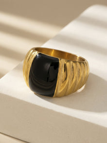 316L Stainless Steel 18K Gold PVD French Vintage Enamel Weighing-Block Ring - French Vintage Enamel Ring Wholesale Stainless Steel Jewelry - Sensitive Skin Friendly - Detail 1