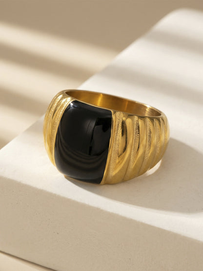 316L Stainless Steel 18K Gold PVD French Vintage Enamel Weighing-Block Ring - French Vintage Enamel Ring Wholesale Stainless Steel Jewelry - Sensitive Skin Friendly - Detail 1