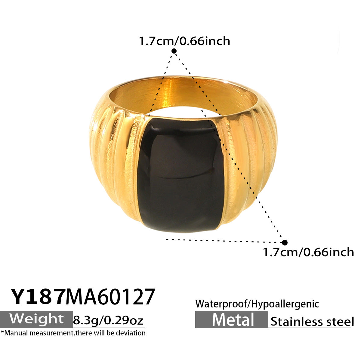 316L Stainless Steel 18K Gold PVD French Vintage Enamel Weighing-Block Ring - French Vintage Enamel Ring Wholesale Stainless Steel Jewelry - Sensitive Skin Friendly - Detail 11