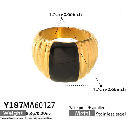 316L Stainless Steel 18K Gold PVD French Vintage Enamel Weighing-Block Ring - French Vintage Enamel Ring Wholesale Stainless Steel Jewelry - Sensitive Skin Friendly - Detail 11
