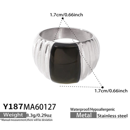 316L Stainless Steel 18K Gold PVD French Vintage Enamel Weighing-Block Ring - French Vintage Enamel Ring Wholesale Stainless Steel Jewelry - Sensitive Skin Friendly - Detail 12