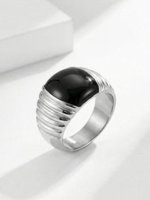 316L Stainless Steel 18K Gold PVD French Vintage Enamel Weighing-Block Ring - French Vintage Enamel Ring Wholesale Stainless Steel Jewelry - Sensitive Skin Friendly - Detail 2