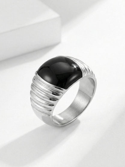 316L Stainless Steel 18K Gold PVD French Vintage Enamel Weighing-Block Ring - French Vintage Enamel Ring Wholesale Stainless Steel Jewelry - Sensitive Skin Friendly - Detail 2