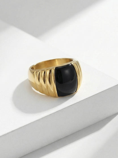 316L Stainless Steel 18K Gold PVD French Vintage Enamel Weighing-Block Ring - French Vintage Enamel Ring Wholesale Stainless Steel Jewelry - Sensitive Skin Friendly - Detail 5