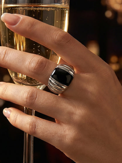 316L Stainless Steel 18K Gold PVD French Vintage Enamel Weighing-Block Ring - French Vintage Enamel Ring Wholesale Stainless Steel Jewelry - Sensitive Skin Friendly - Detail 8