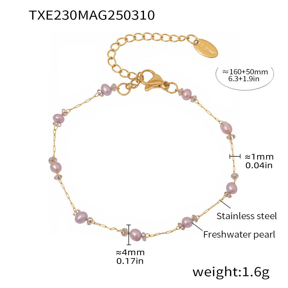 316L Stainless Steel 18K Gold PVD Freshwater Pearl Necklace & Bracelet - Freshwater Pearl, Elegant, Modern, Delicate, Gold Plated Wholesale Stainless Steel Jewelry - Sensitive Skin Friendly - Detail 6