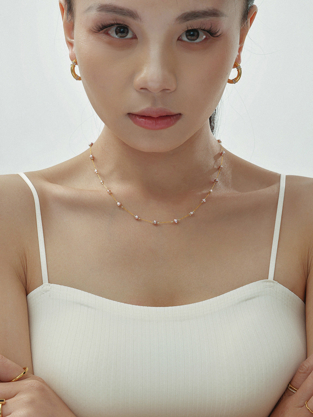 316L Stainless Steel 18K Gold PVD Freshwater Pearl Necklace & Bracelet - Freshwater Pearl, Elegant, Modern, Delicate, Gold Plated Wholesale Stainless Steel Jewelry - Sensitive Skin Friendly - Detail 7