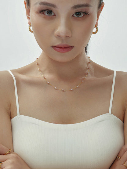 316L Stainless Steel 18K Gold PVD Freshwater Pearl Necklace & Bracelet - Freshwater Pearl, Elegant, Modern, Delicate, Gold Plated Wholesale Stainless Steel Jewelry - Sensitive Skin Friendly - Detail 7