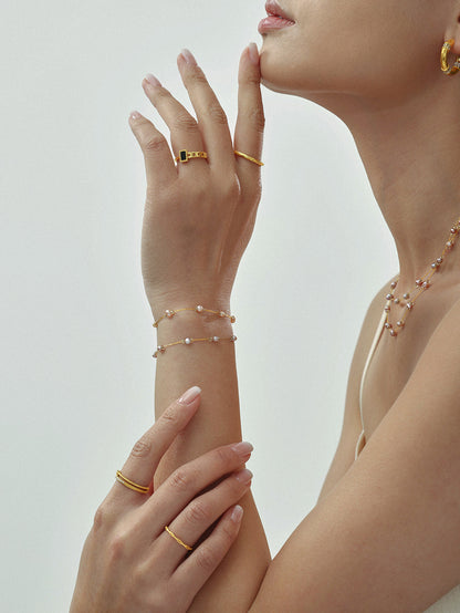 316L Stainless Steel 18K Gold PVD Freshwater Pearl Necklace & Bracelet - Freshwater Pearl, Elegant, Modern, Delicate, Gold Plated Wholesale Stainless Steel Jewelry - Sensitive Skin Friendly - Detail 9