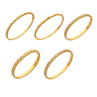 316L Stainless Steel 18K Gold PVD Full Pave 5A Zircon Bangle - Elegant Gold Bangle, Pave Zircon, Modern, Luxury, Dazzling Wholesale Stainless Steel Jewelry - Sensitive Skin Friendly - Detail 10