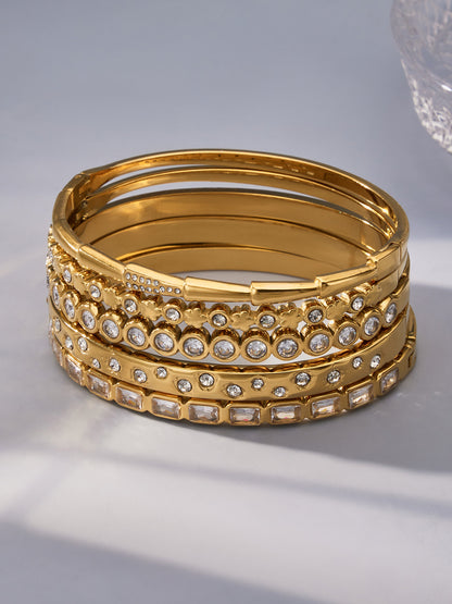 316L Stainless Steel 18K Gold PVD Full Pave 5A Zircon Bangle - Elegant Gold Bangle, Pave Zircon, Modern, Luxury, Dazzling Wholesale Stainless Steel Jewelry - Sensitive Skin Friendly - Detail 12