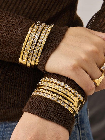 316L Stainless Steel 18K Gold PVD Full Pave 5A Zircon Bangle - Elegant Gold Bangle, Pave Zircon, Modern, Luxury, Dazzling Wholesale Stainless Steel Jewelry - Sensitive Skin Friendly - Detail 3