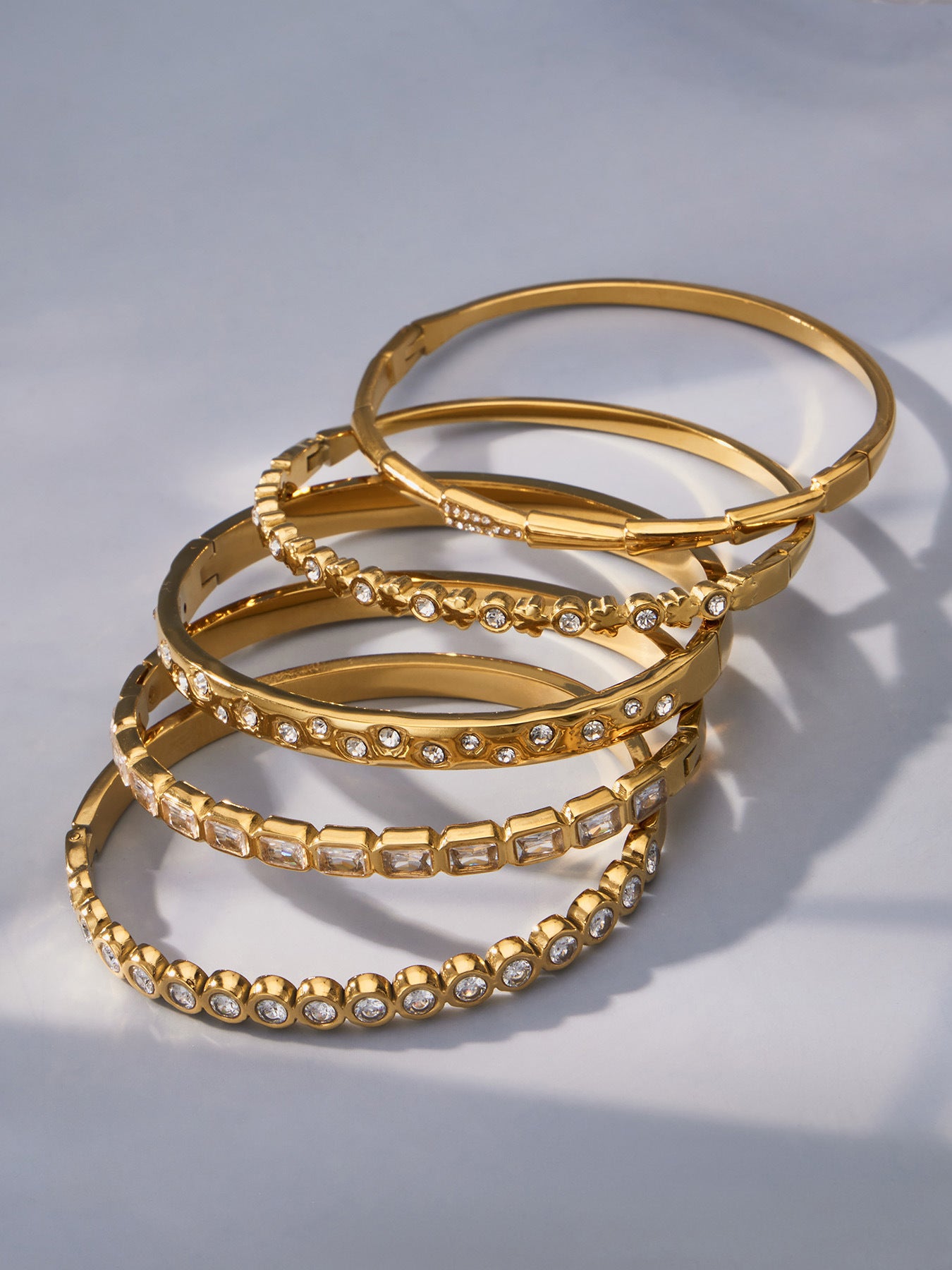 316L Stainless Steel 18K Gold PVD Full Pave 5A Zircon Bangle - Elegant Gold Bangle, Pave Zircon, Modern, Luxury, Dazzling Wholesale Stainless Steel Jewelry - Sensitive Skin Friendly - Detail 5
