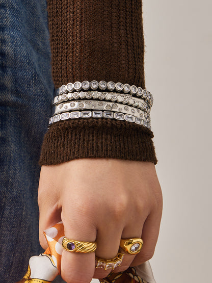 316L Stainless Steel 18K Gold PVD Full Pave 5A Zircon Bangle - Elegant Gold Bangle, Pave Zircon, Modern, Luxury, Dazzling Wholesale Stainless Steel Jewelry - Sensitive Skin Friendly - Detail 7