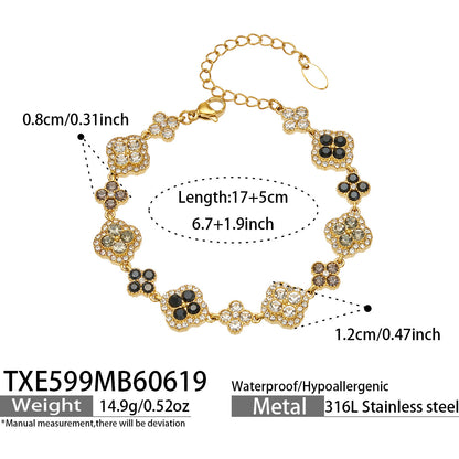 316L Stainless Steel 18K Gold PVD Full Zircon Four Leaf Clover Jewelry Set - Four Leaf Clover Full Zircon Luxury Gold Jewelry Colorful Zircon Necklace Bracelet Earrings Wholesale Stainless Steel Jewelry - Sensitive Skin Friendly - Detail 10