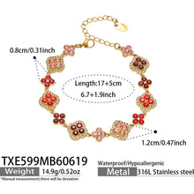 316L Stainless Steel 18K Gold PVD Full Zircon Four Leaf Clover Jewelry Set - Four Leaf Clover Full Zircon Luxury Gold Jewelry Colorful Zircon Necklace Bracelet Earrings Wholesale Stainless Steel Jewelry - Sensitive Skin Friendly - Detail 12
