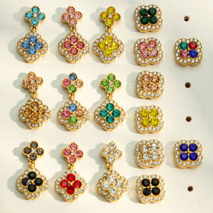 316L Stainless Steel 18K Gold PVD Full Zircon Four Leaf Clover Jewelry Set - Four Leaf Clover Full Zircon Luxury Gold Jewelry Colorful Zircon Necklace Bracelet Earrings Wholesale Stainless Steel Jewelry - Sensitive Skin Friendly - Detail 4
