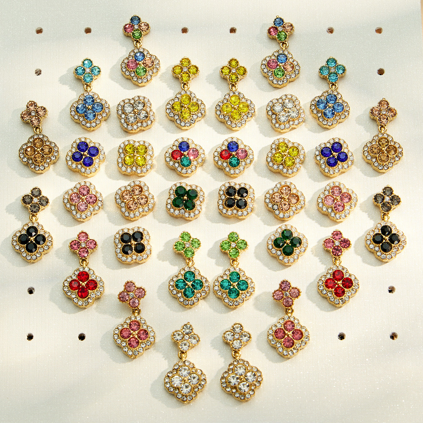 316L Stainless Steel 18K Gold PVD Full Zircon Four Leaf Clover Jewelry Set - Four Leaf Clover Full Zircon Luxury Gold Jewelry Colorful Zircon Necklace Bracelet Earrings Wholesale Stainless Steel Jewelry - Sensitive Skin Friendly - Detail 5