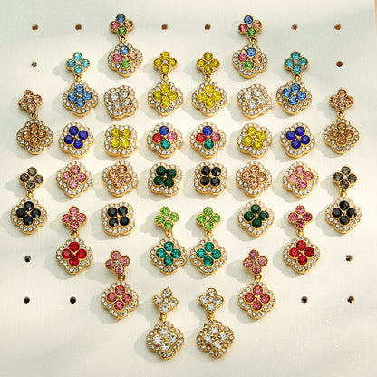 316L Stainless Steel 18K Gold PVD Full Zircon Four Leaf Clover Jewelry Set - Four Leaf Clover Full Zircon Luxury Gold Jewelry Colorful Zircon Necklace Bracelet Earrings Wholesale Stainless Steel Jewelry - Sensitive Skin Friendly - Detail 5