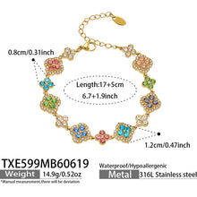 316L Stainless Steel 18K Gold PVD Full Zircon Four Leaf Clover Jewelry Set - Four Leaf Clover Full Zircon Luxury Gold Jewelry Colorful Zircon Necklace Bracelet Earrings Wholesale Stainless Steel Jewelry - Sensitive Skin Friendly - Detail 9