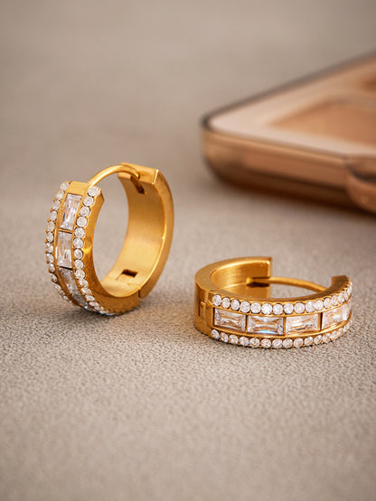 316L Stainless Steel 18K Gold PVD Full Zircon Hoop Earrings - Full Zircon Hoop Earrings Wholesale Stainless Steel Jewelry - Sensitive Skin Friendly - Detail 1