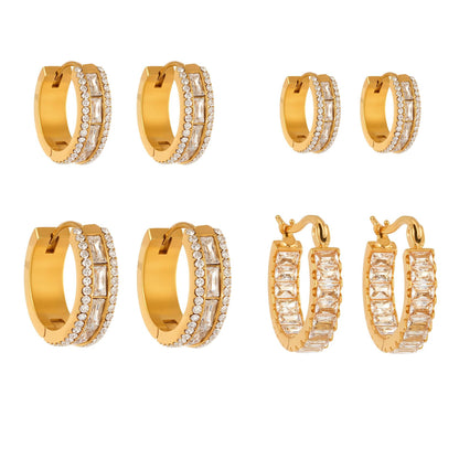 316L Stainless Steel 18K Gold PVD Full Zircon Hoop Earrings - Full Zircon Hoop Earrings Wholesale Stainless Steel Jewelry - Sensitive Skin Friendly - Detail 12