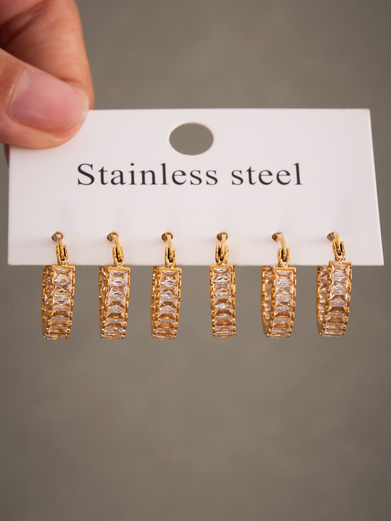 316L Stainless Steel 18K Gold PVD Full Zircon Hoop Earrings - Full Zircon Hoop Earrings Wholesale Stainless Steel Jewelry - Sensitive Skin Friendly - Detail 13