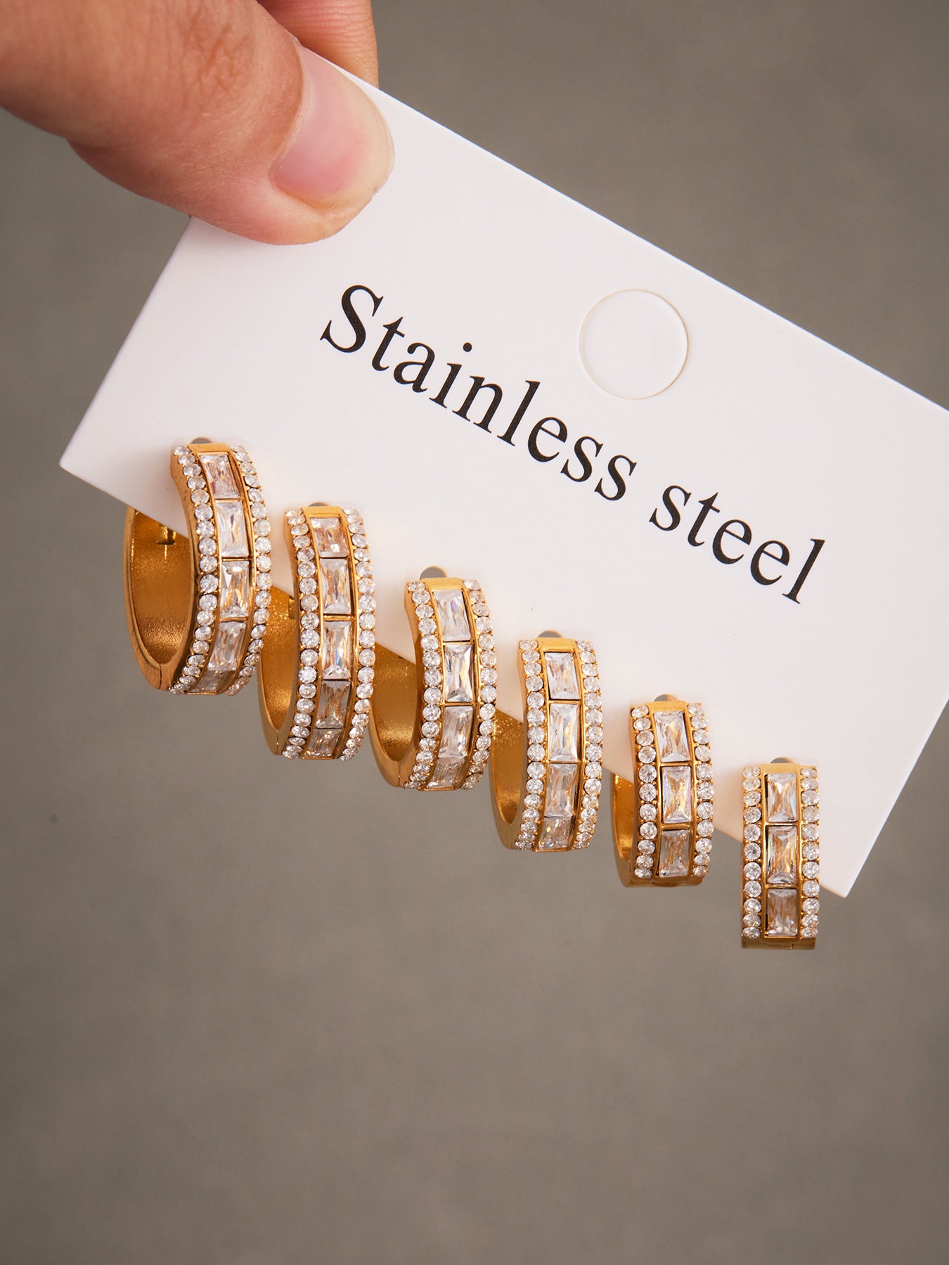 316L Stainless Steel 18K Gold PVD Full Zircon Hoop Earrings - Full Zircon Hoop Earrings Wholesale Stainless Steel Jewelry - Sensitive Skin Friendly - Detail 2