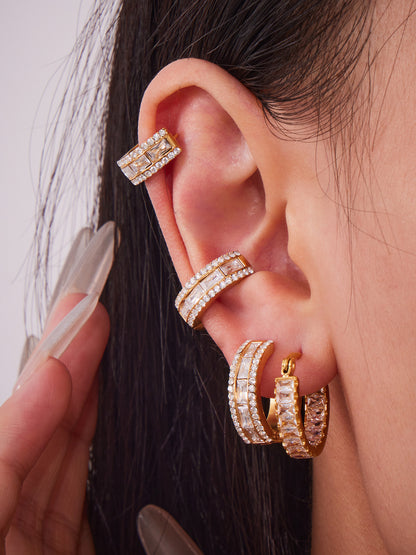 316L Stainless Steel 18K Gold PVD Full Zircon Hoop Earrings - Full Zircon Hoop Earrings Wholesale Stainless Steel Jewelry - Sensitive Skin Friendly - Detail 3
