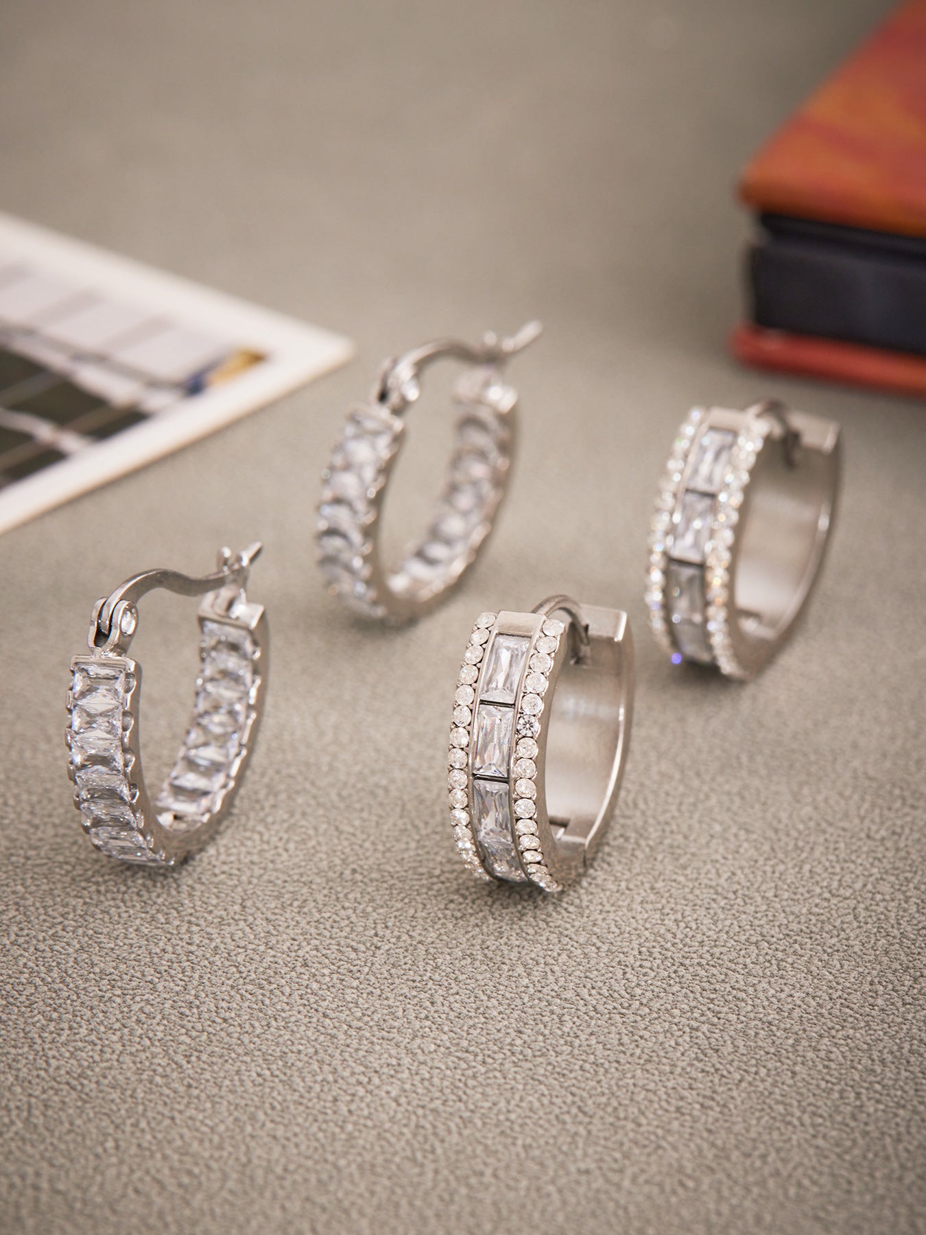 316L Stainless Steel 18K Gold PVD Full Zircon Hoop Earrings - Full Zircon Hoop Earrings Wholesale Stainless Steel Jewelry - Sensitive Skin Friendly - Detail 4