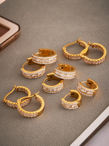 316L Stainless Steel 18K Gold PVD Full Zircon Hoop Earrings - Full Zircon Hoop Earrings Wholesale Stainless Steel Jewelry - Sensitive Skin Friendly - Detail 6