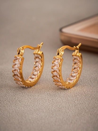 316L Stainless Steel 18K Gold PVD Full Zircon Hoop Earrings - Full Zircon Hoop Earrings Wholesale Stainless Steel Jewelry - Sensitive Skin Friendly - Detail 7