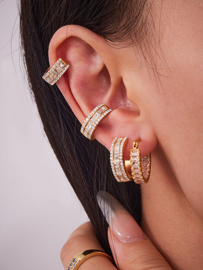 316L Stainless Steel 18K Gold PVD Full Zircon Hoop Earrings - Full Zircon Hoop Earrings Wholesale Stainless Steel Jewelry - Sensitive Skin Friendly - Detail 8