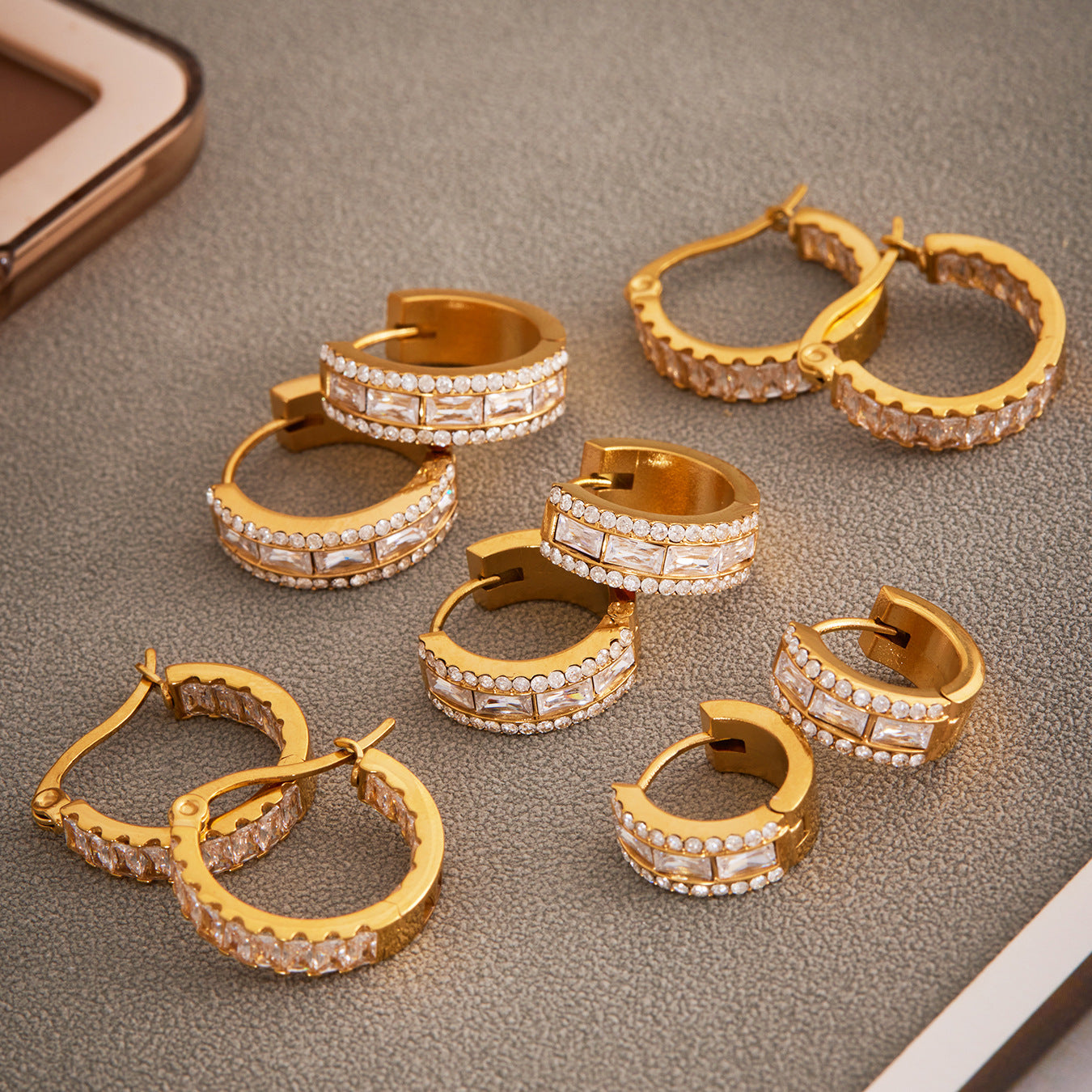 316L Stainless Steel 18K Gold PVD Full Zircon Hoop Earrings - Full Zircon Hoop Earrings Wholesale Stainless Steel Jewelry - Sensitive Skin Friendly - Detail 9