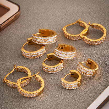 316L Stainless Steel 18K Gold PVD Full Zircon Hoop Earrings - Full Zircon Hoop Earrings Wholesale Stainless Steel Jewelry - Sensitive Skin Friendly - Detail 9