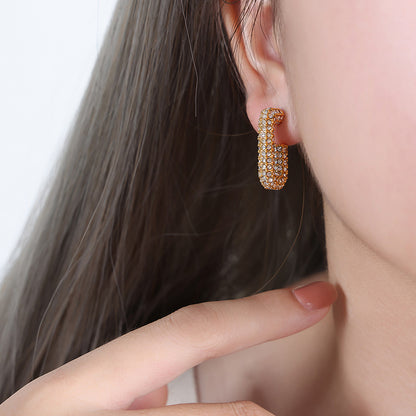 316L Stainless Steel 18K Gold PVD G-Shape Colorful Czech Diamond Earrings - G-Shape Geometric Colorful Czech Diamond Gold Earrings Wholesale Stainless Steel Jewelry - Sensitive Skin Friendly - Detail 10
