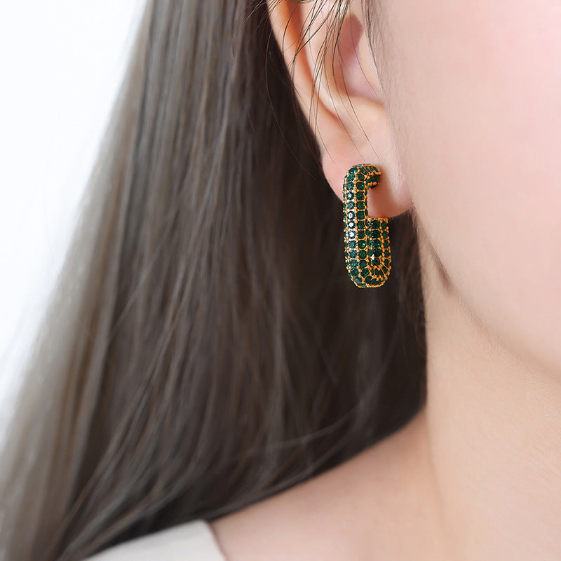 316L Stainless Steel 18K Gold PVD G-Shape Colorful Czech Diamond Earrings - G-Shape Geometric Colorful Czech Diamond Gold Earrings Wholesale Stainless Steel Jewelry - Sensitive Skin Friendly - Detail 6