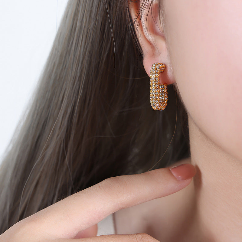 316L Stainless Steel 18K Gold PVD G-Shape Colorful Czech Diamond Earrings - G-Shape Geometric Colorful Czech Diamond Gold Earrings Wholesale Stainless Steel Jewelry - Sensitive Skin Friendly - Detail 7